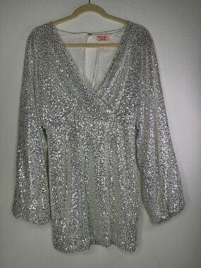 Show Po Silver Sequin V-Neck Tunic dress.